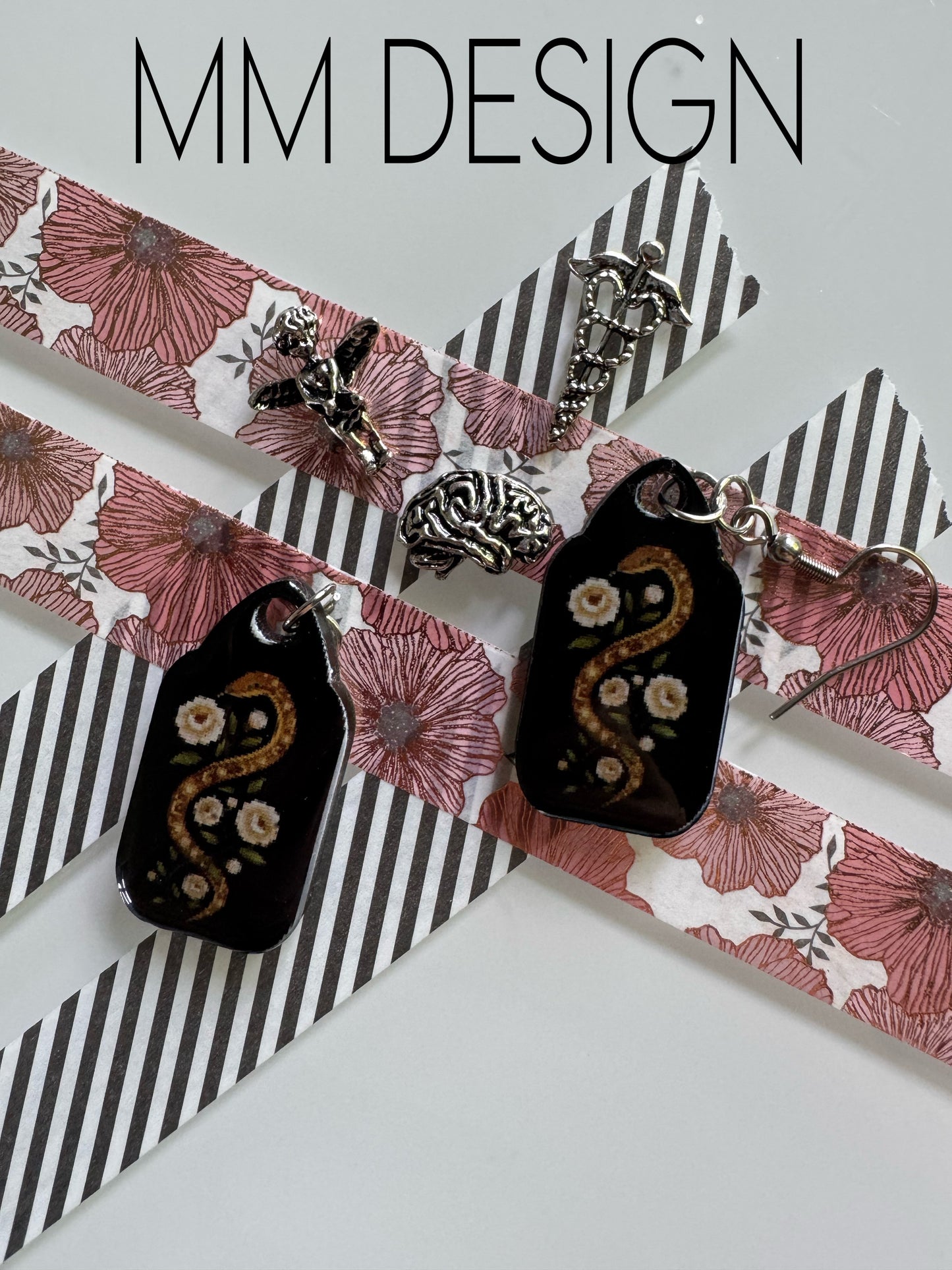 Earrings snake in the flowers #07